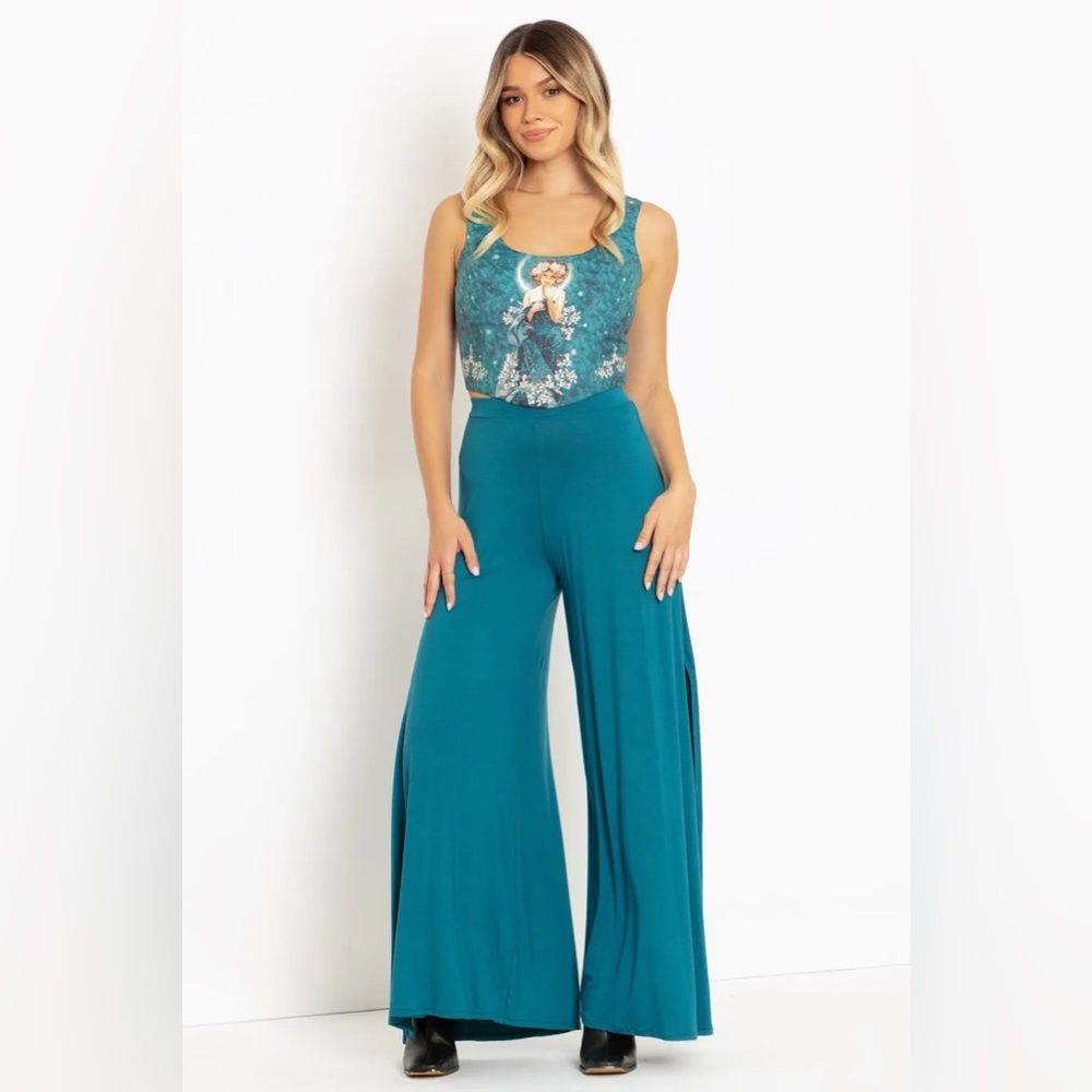BLACKMILK Blue Wide Leg Split PANTS! Flowy Lightweight Boho High Waist Comfy